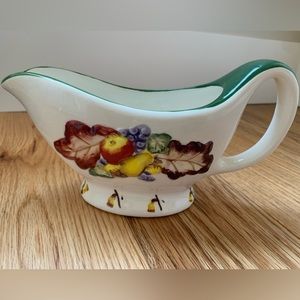 Ceramic Gravy Boat decorated w/Oak Leaves, Apple, Grapes, Acorns. Never used.